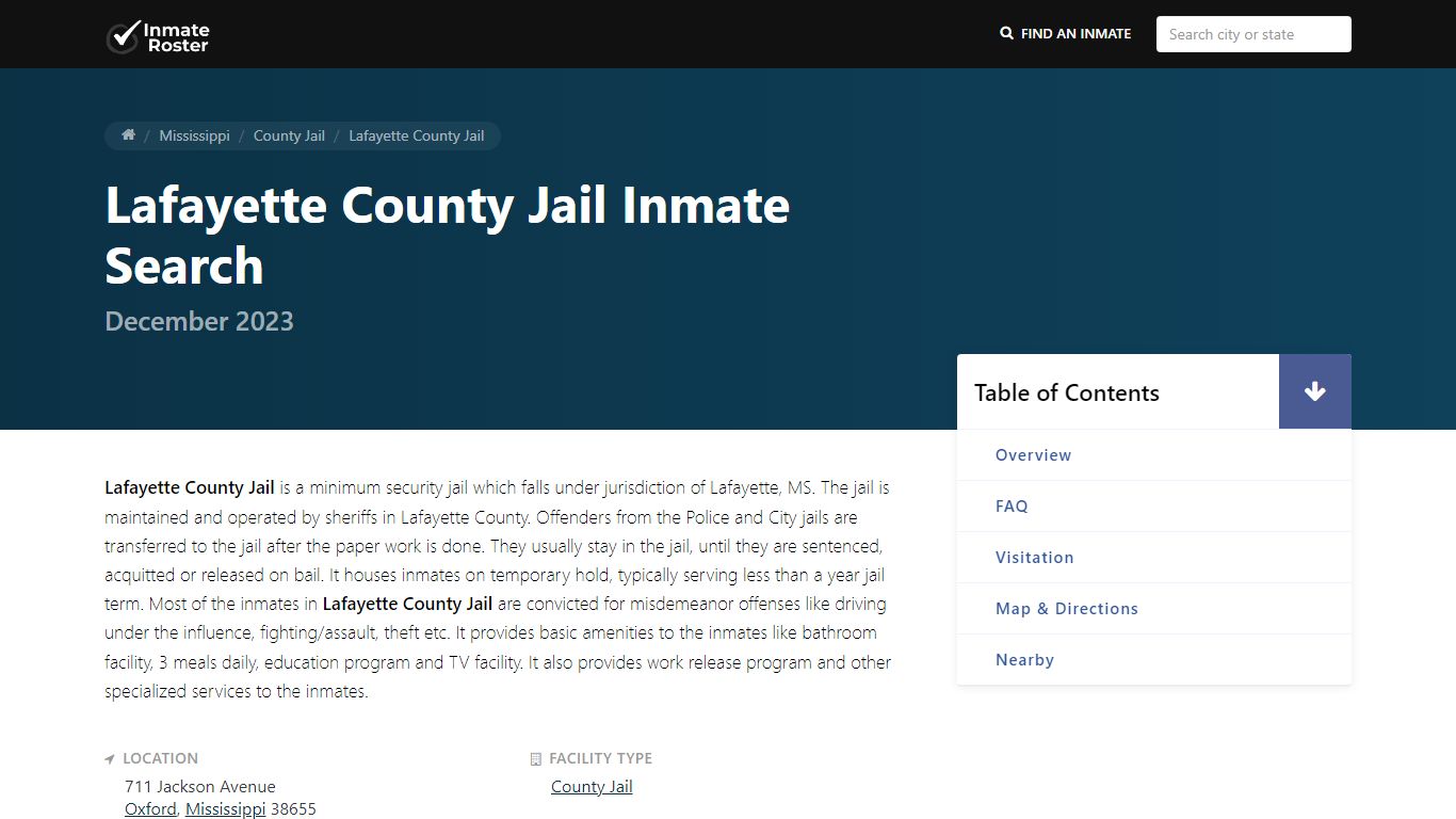 Inmate Search | Lafayette County Jail - Oxford, MS - InmateRoster